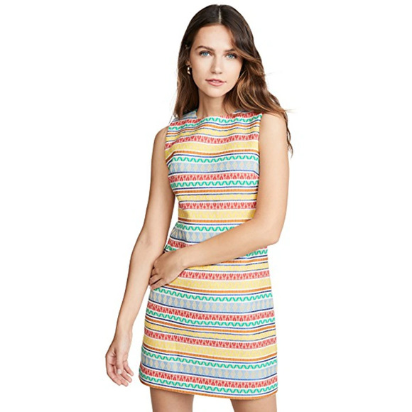 Alice + Olivia Coley Crew Neck Shift Dress Jacquard Stripe Pattern Sleeveless 6 - Picture 1 of 16